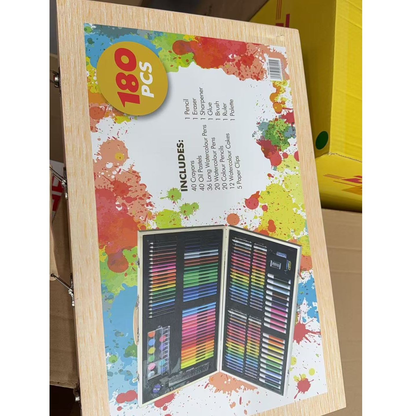 180件木盒画笔套装培训礼品毕业礼物水彩笔蜡笔