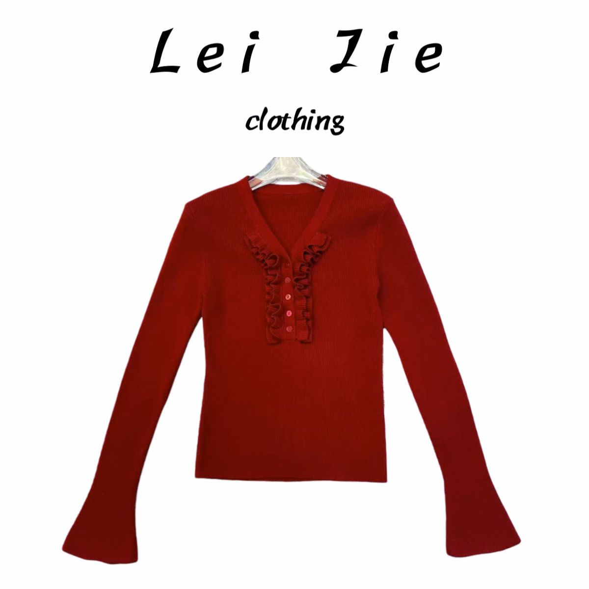 【Lei Jie】100%绵羊毛半扣木耳捏褶羊毛衫5269
