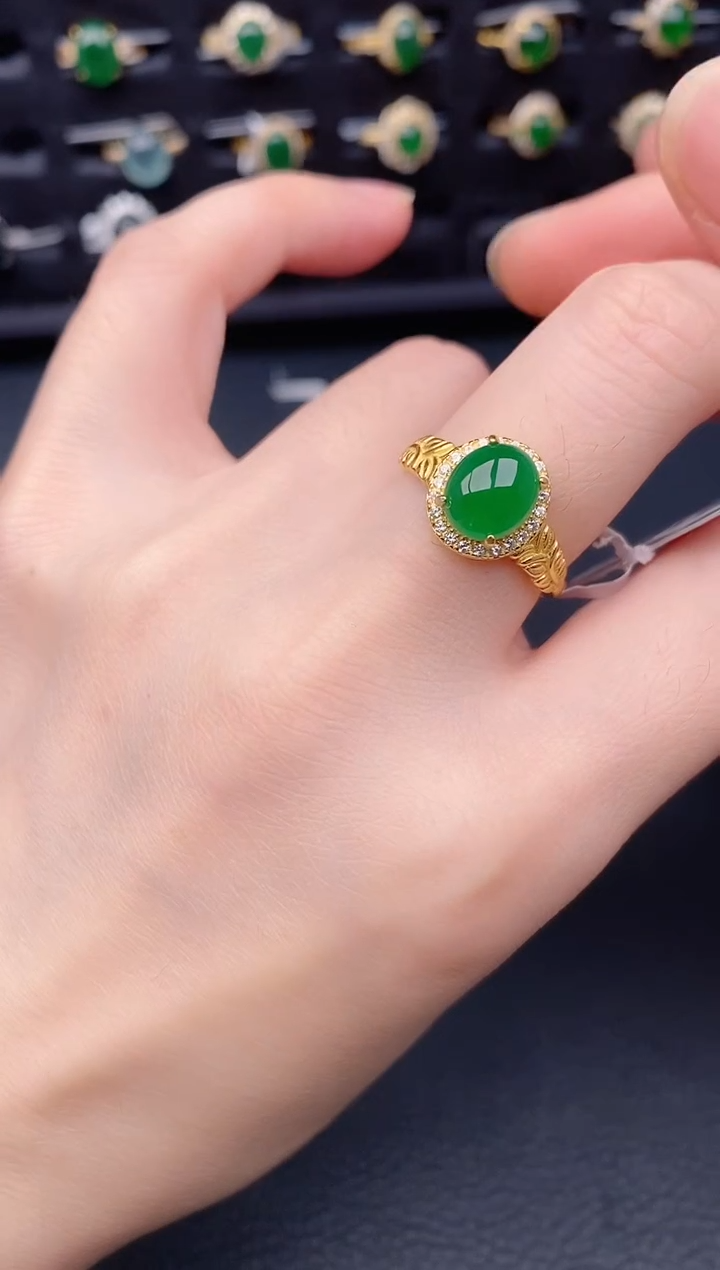 银S925镶嵌戒指翡翠天然a货翡翠188