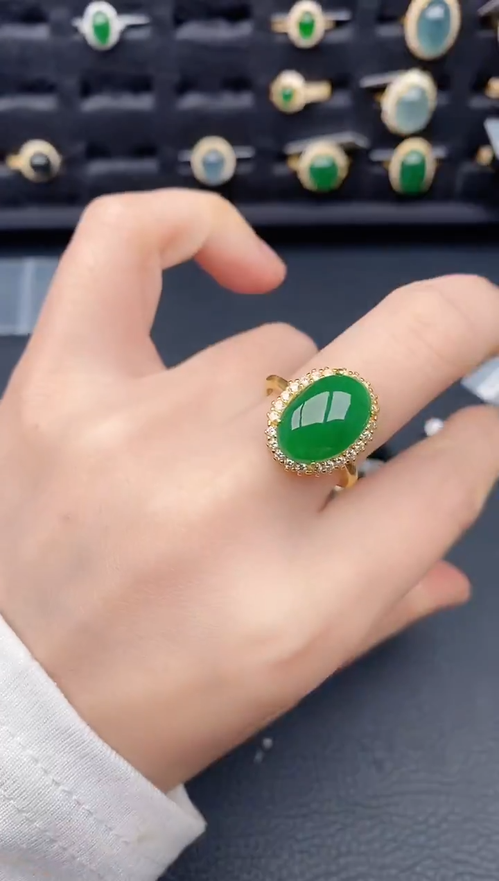 银S925镶嵌戒指翡翠天然a货翡翠282