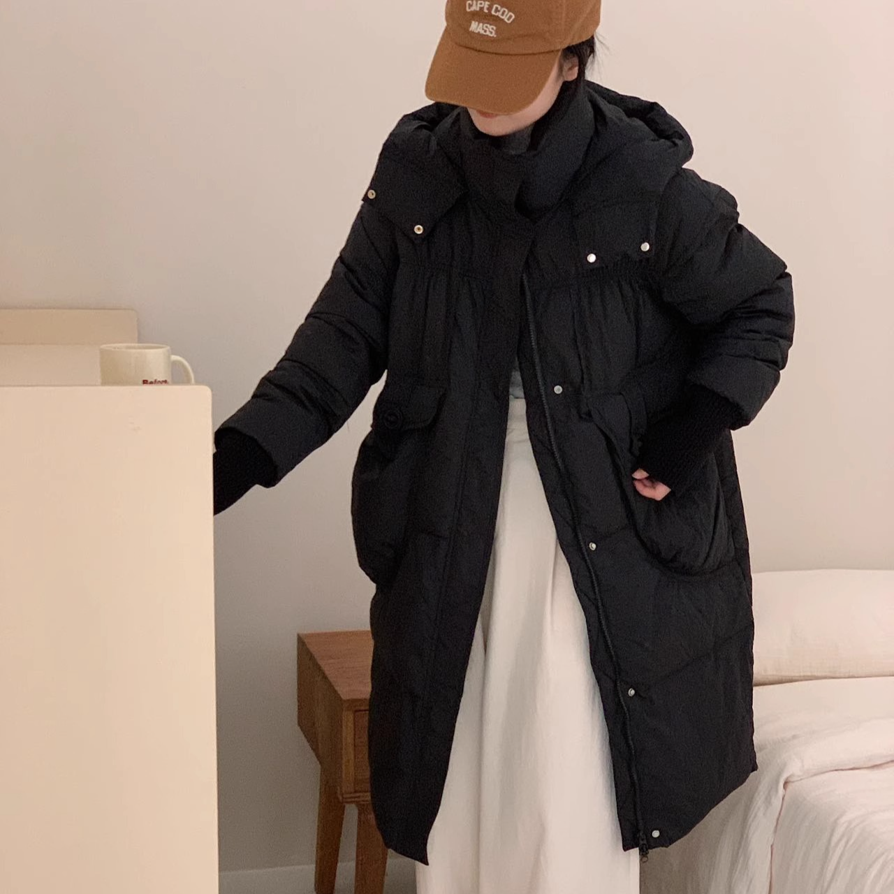 冬季女士加厚超值冬季超值潮流百搭束腰手套长款羽绒服.AXFZ