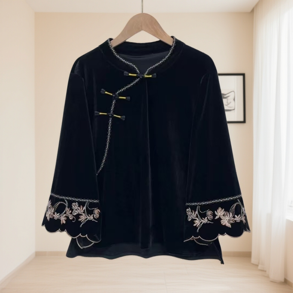 1712同尘上衣妈妈装高贵新款妈妈装洋气收腰过膝法式