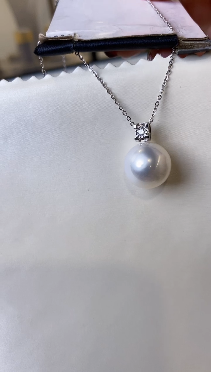 【闪购商品】海水珍珠吊坠(不含链)18K金镶嵌14-15澳白珍珠吊坠