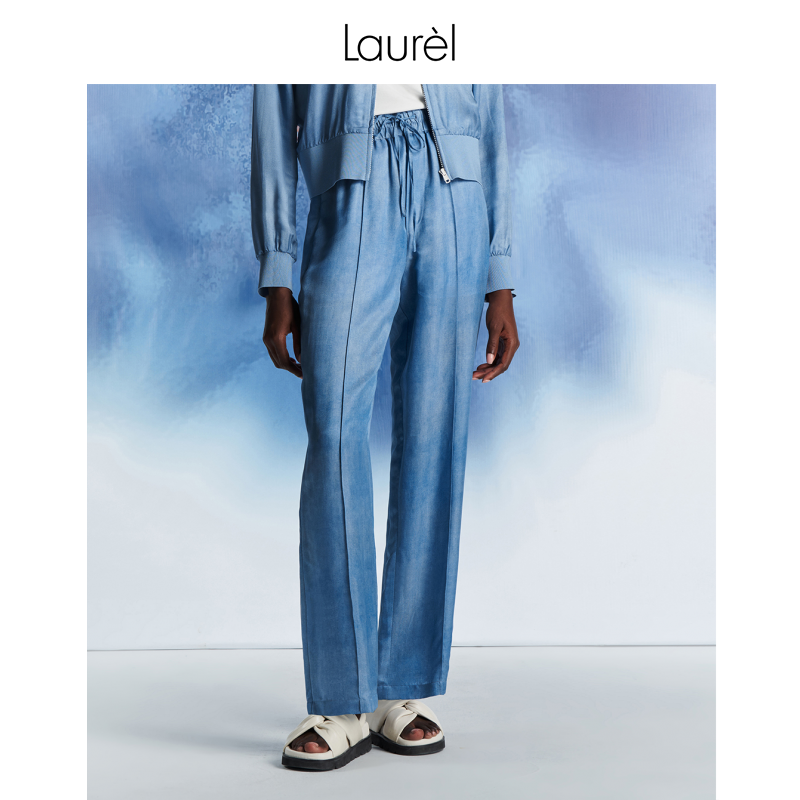 【晨粉专享】Laurel洋气牛仔蓝运动风阔腿裤LWL342K02700