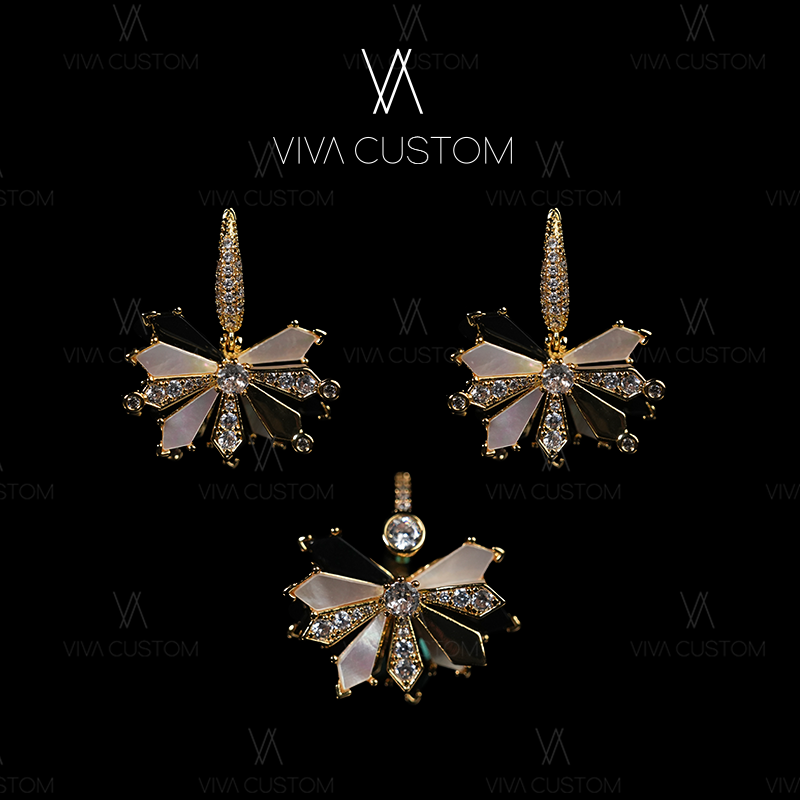 铜合金合成锆石耳饰 (鎏金岁月系列)小众创意时尚双花交叉两件套