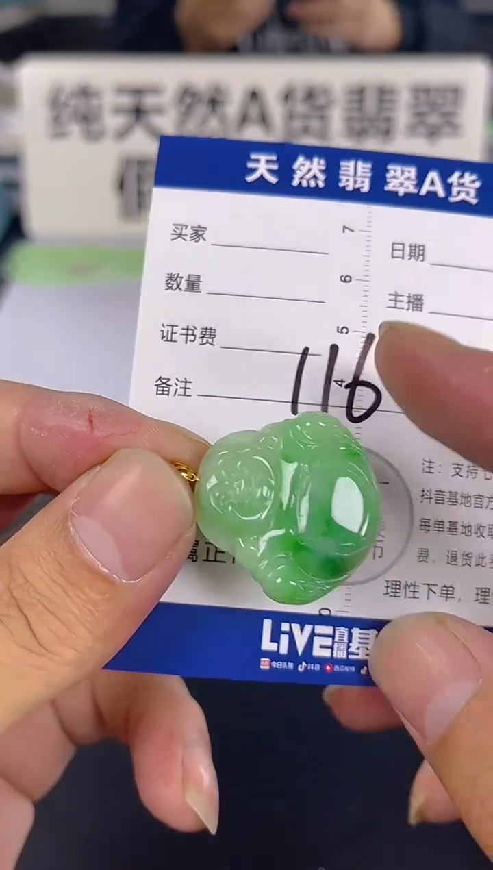 颈饰18K金镶嵌翡翠微瑕 有纹