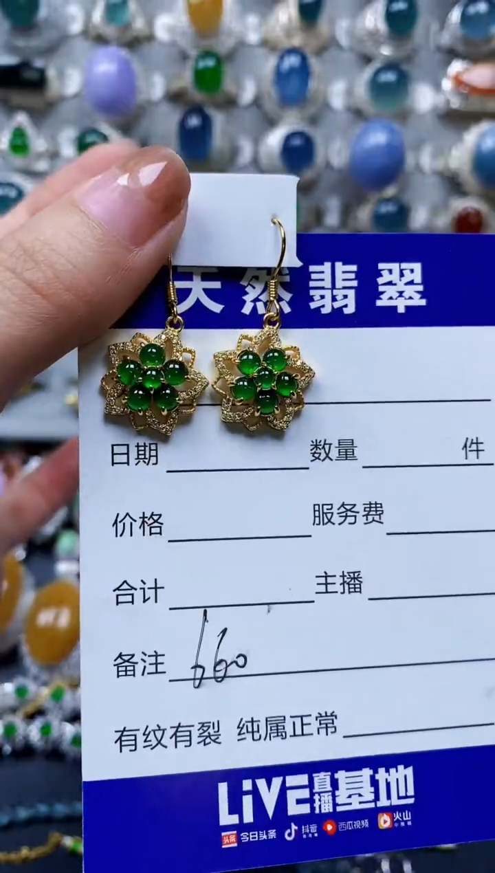 【闪购商品】翡翠耳饰银S925镶嵌0660