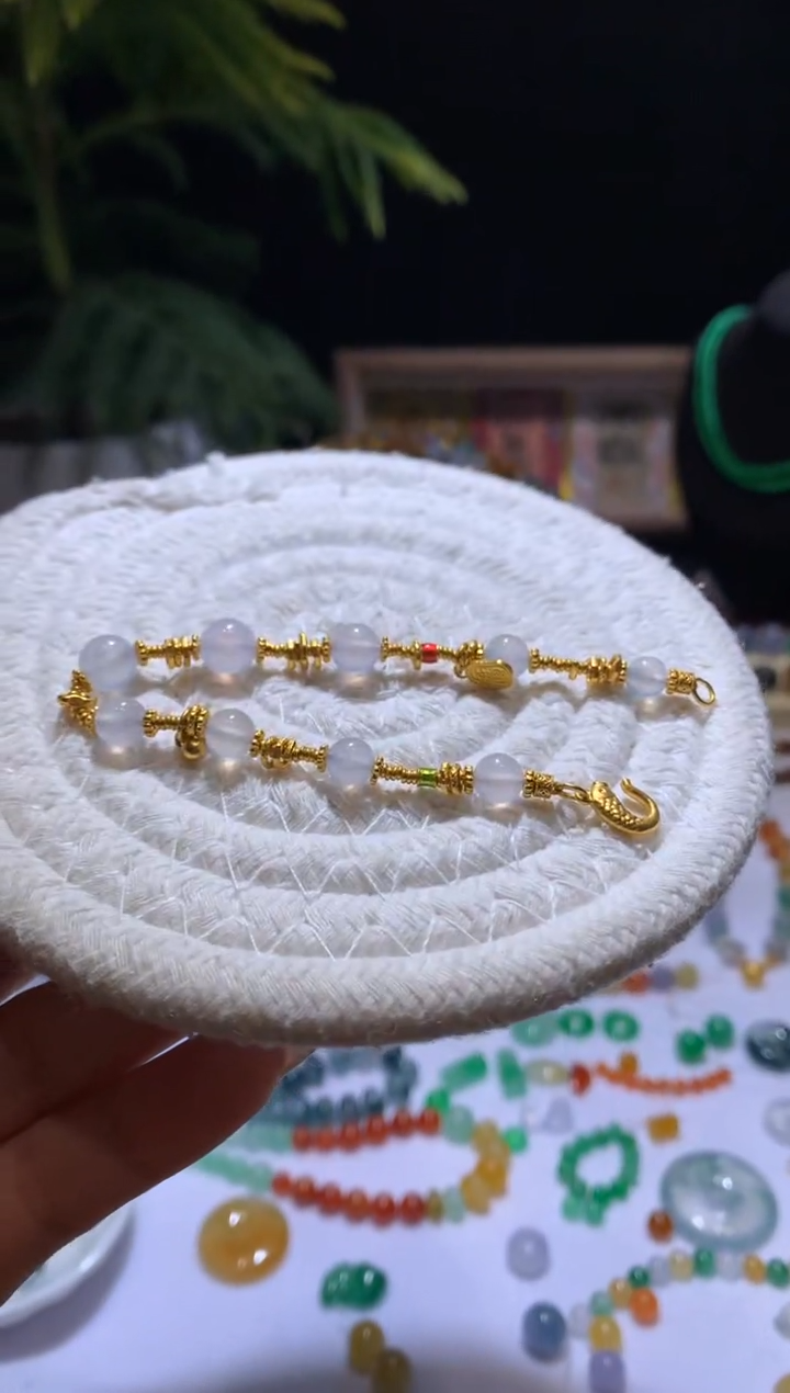 【闪购商品】定制翡翠18K金镶嵌珠链15000+750