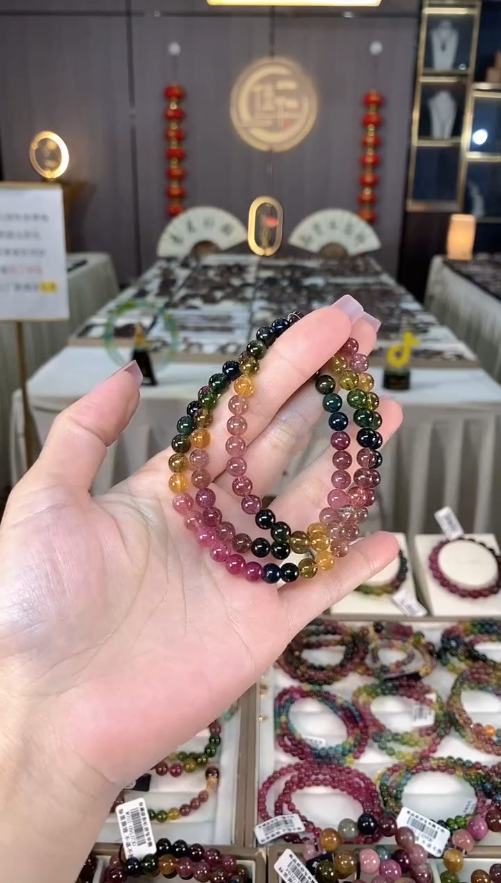 未镶嵌老矿碧玺彩虹三圈手串6mm+碧玺hon多样性发货一条