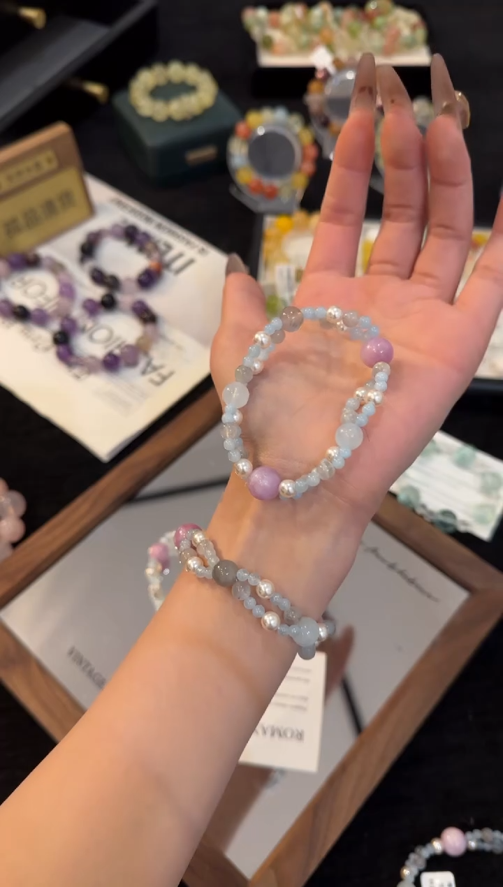 合金手链水晶海蓝宝双股手链x3398