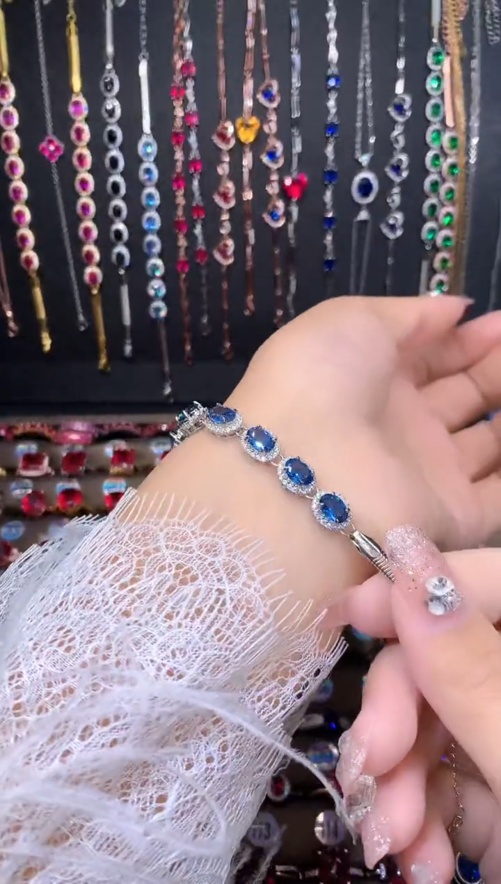 【闪购商品】蓝宝石手链银S925镶嵌银色