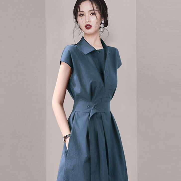 法式POLO领衬衫连衣裙2025夏季新款高级感气质衬衣裙子