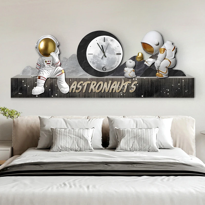 简约客厅装饰画横款宇航员太空人装饰画床头画月球带表44120
