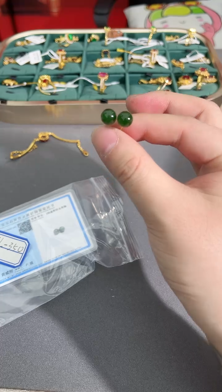 和田玉18K金镶嵌耳饰X10