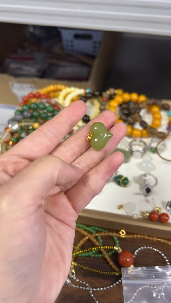 项链银S925镶嵌和田玉和田玉青黄口屁桃银吊坠[60]