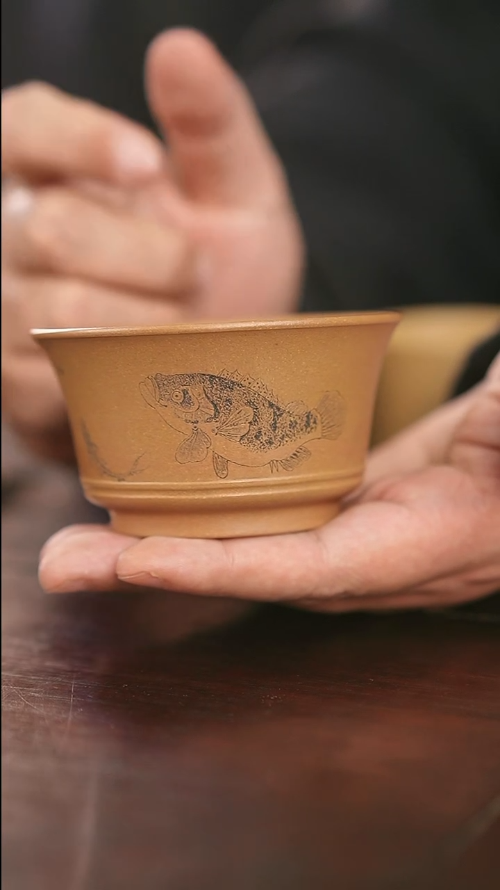 茶杯紫砂亦如刻绘鱼藻主人杯4