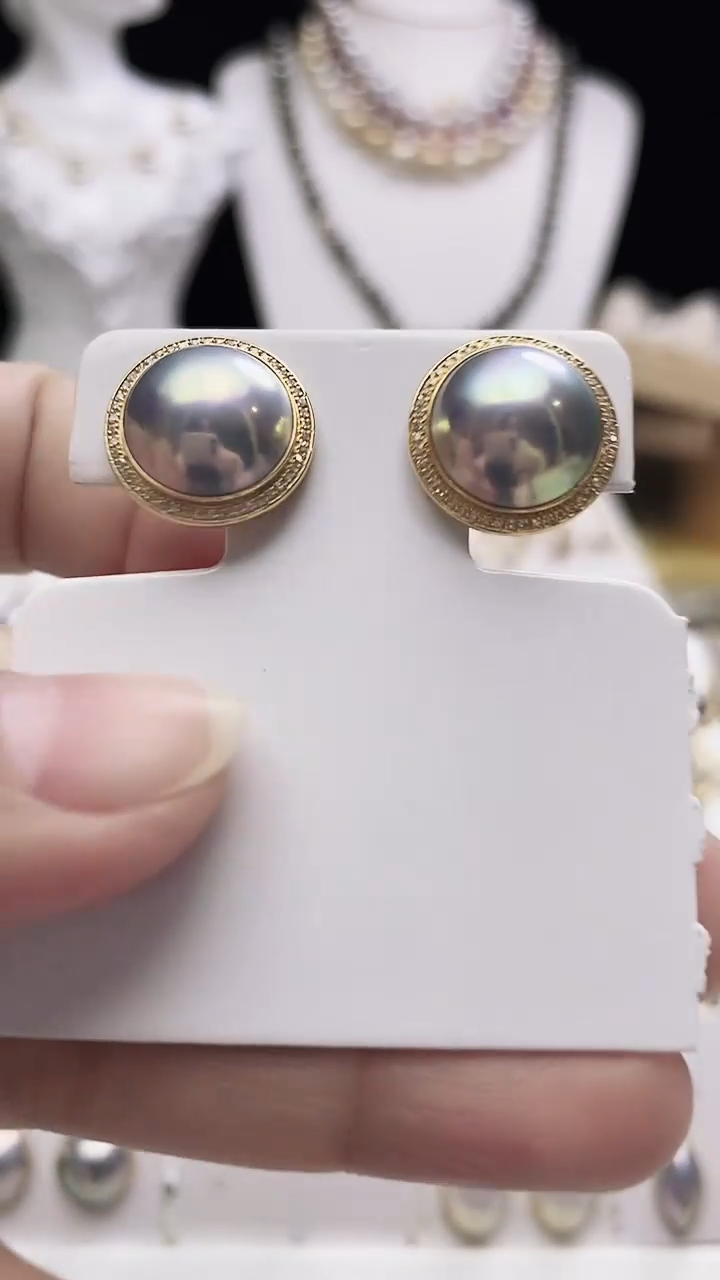 【闪购商品】拼合珍珠（马贝珠）耳饰18K金镶嵌海水马贝珍珠耳钉