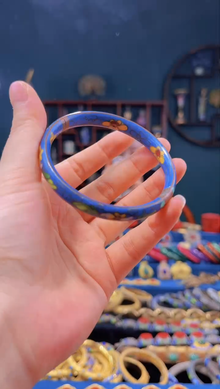 【闪购商品】非遗绝技 景泰蓝银蓝手镯 59圈 湖蓝