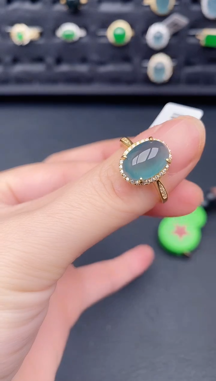 银S925镶嵌戒指翡翠天然a货翡翠537