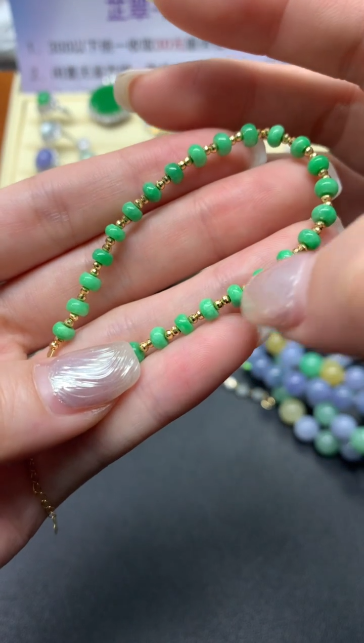 【闪购商品】翡翠手链18K金镶嵌手链|1450+145