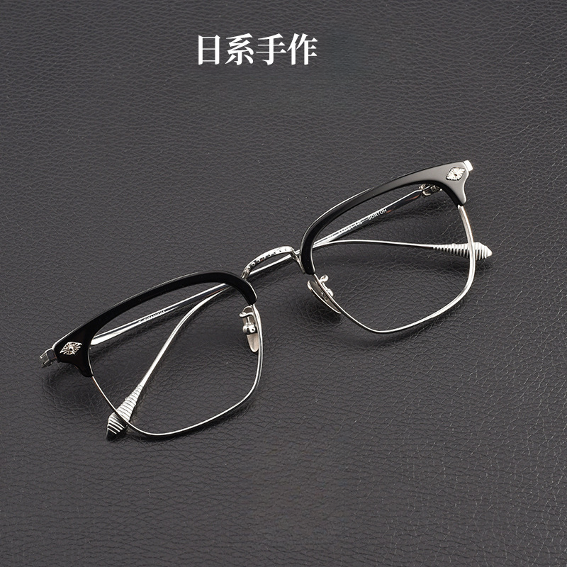 新款潮流超轻纯钛商务眉毛近视眼镜框男款男士复古黑框大框