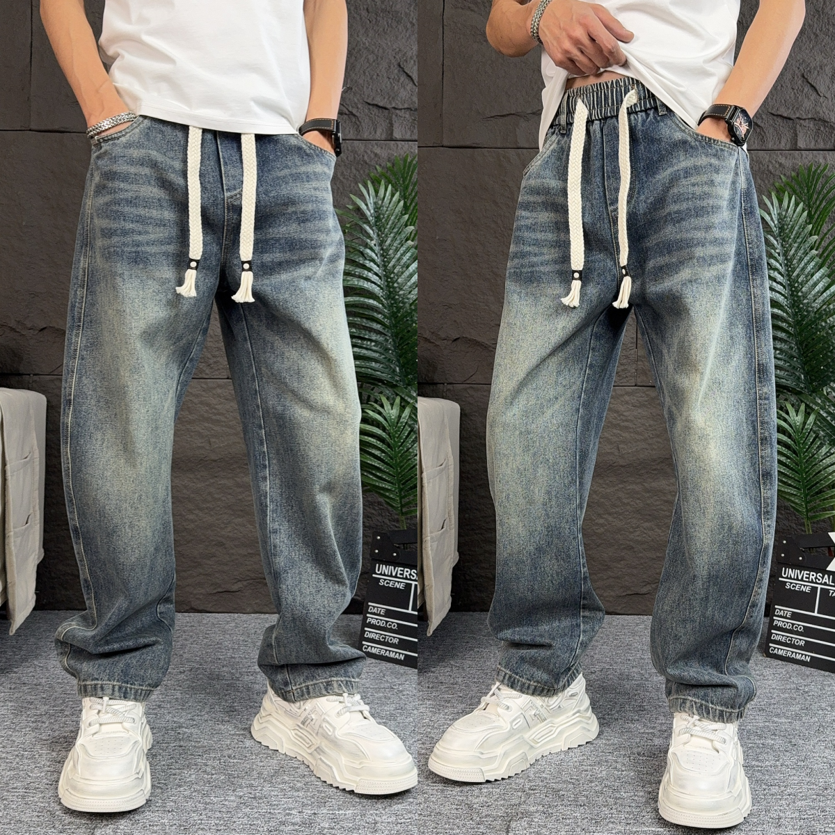【冰总专属】春季潮牌直筒牛仔裤男韩版宽松休闲长裤美式复古哈伦裤