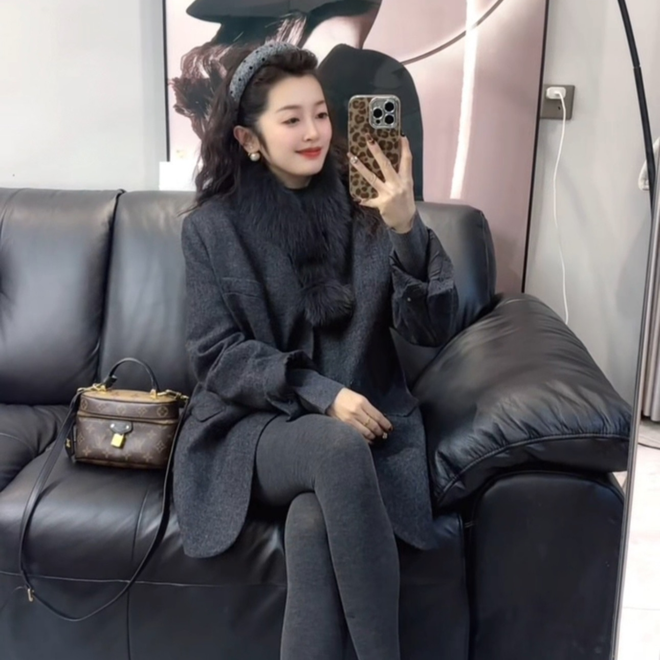 1988 STUDIO•【气场全开】90白鹅绒狐狸毛领毛呢西装外套