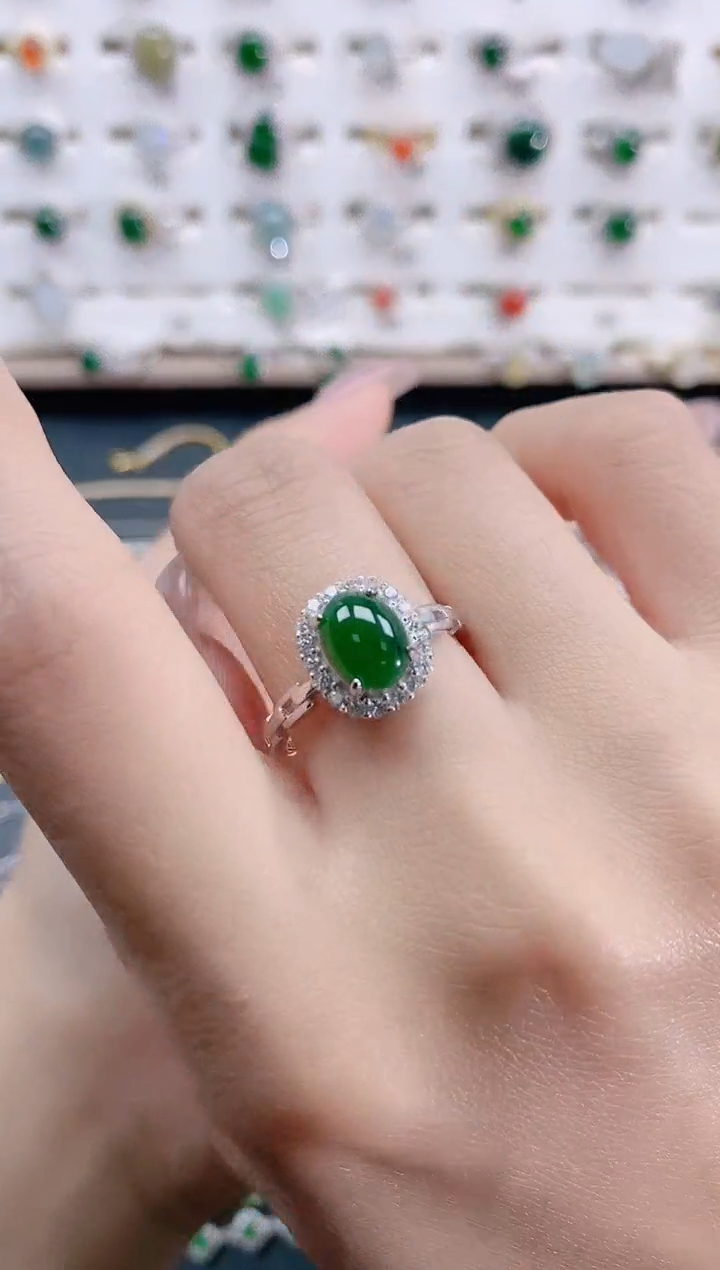 【闪购商品】翡翠银S925镶嵌戒指天然翡翠