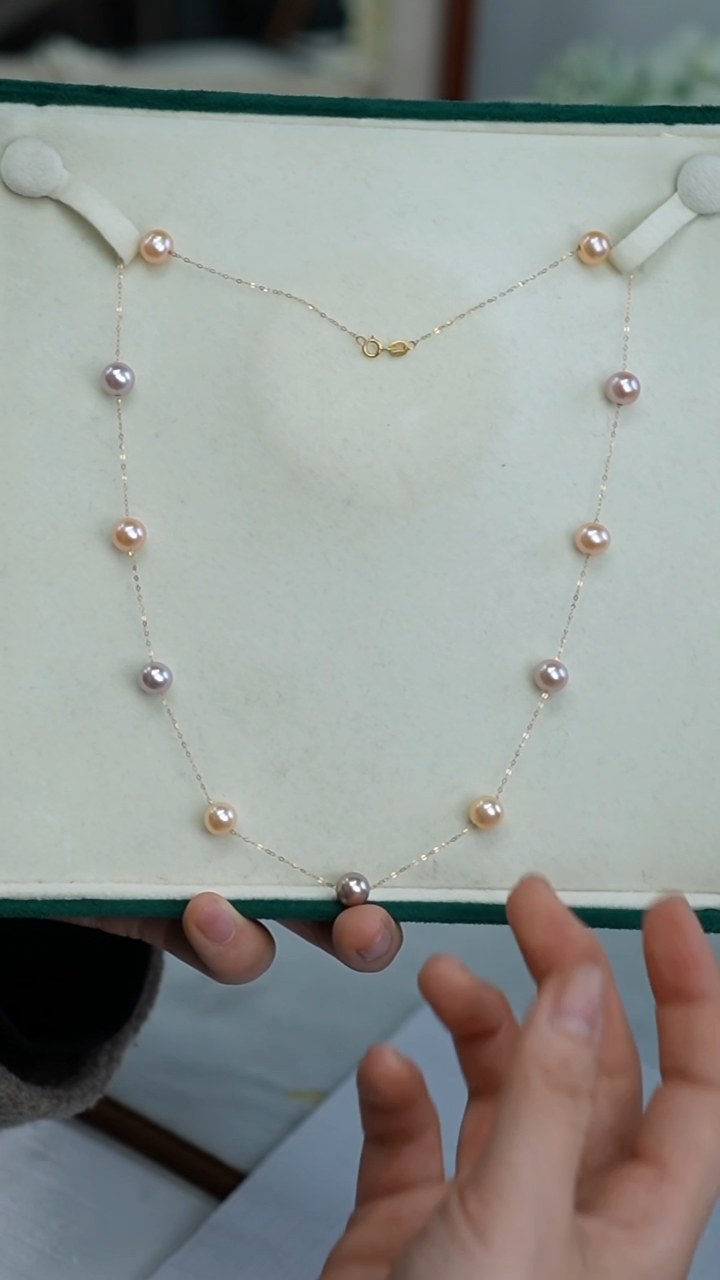 【闪购商品】淡水珍珠18K金镶嵌颈饰满天星 项链  7.7mm