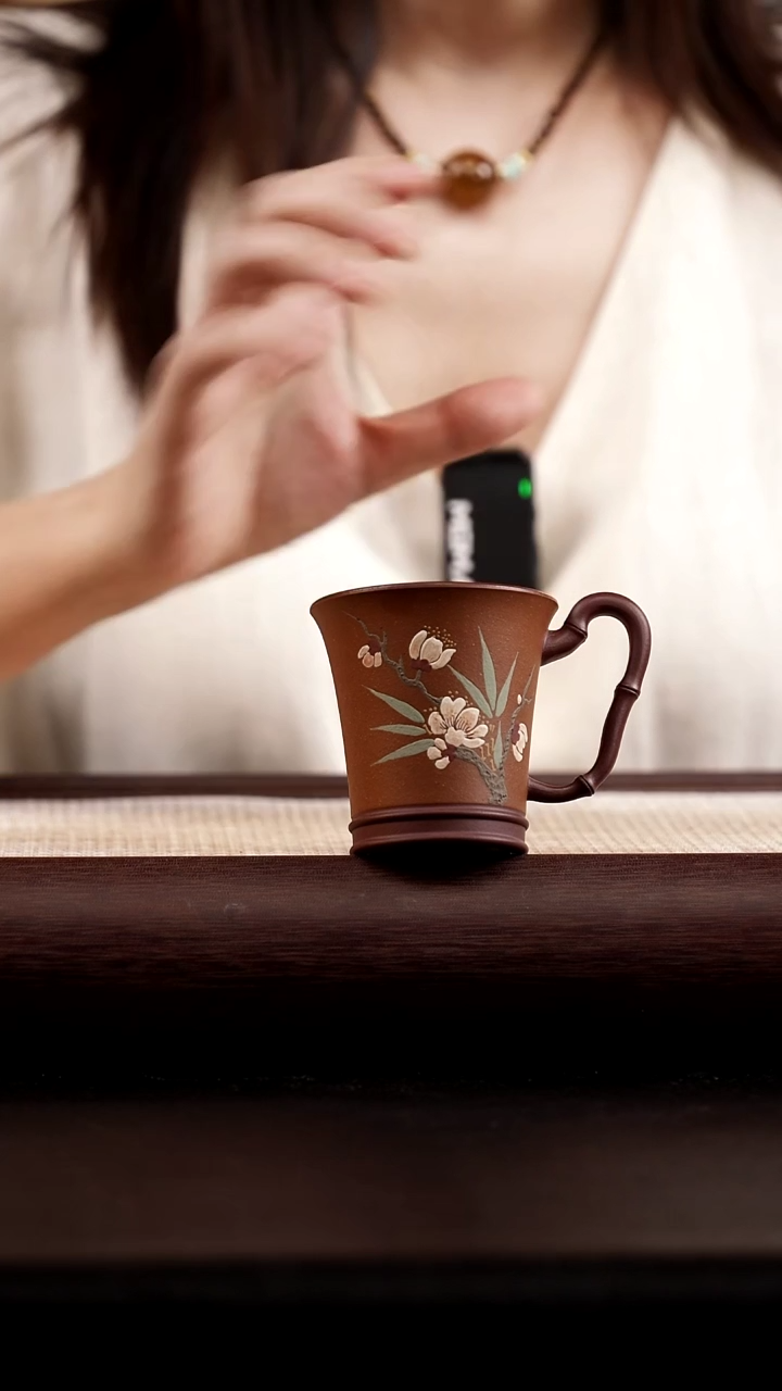 茶壶紫砂泥绘玉兰杯
