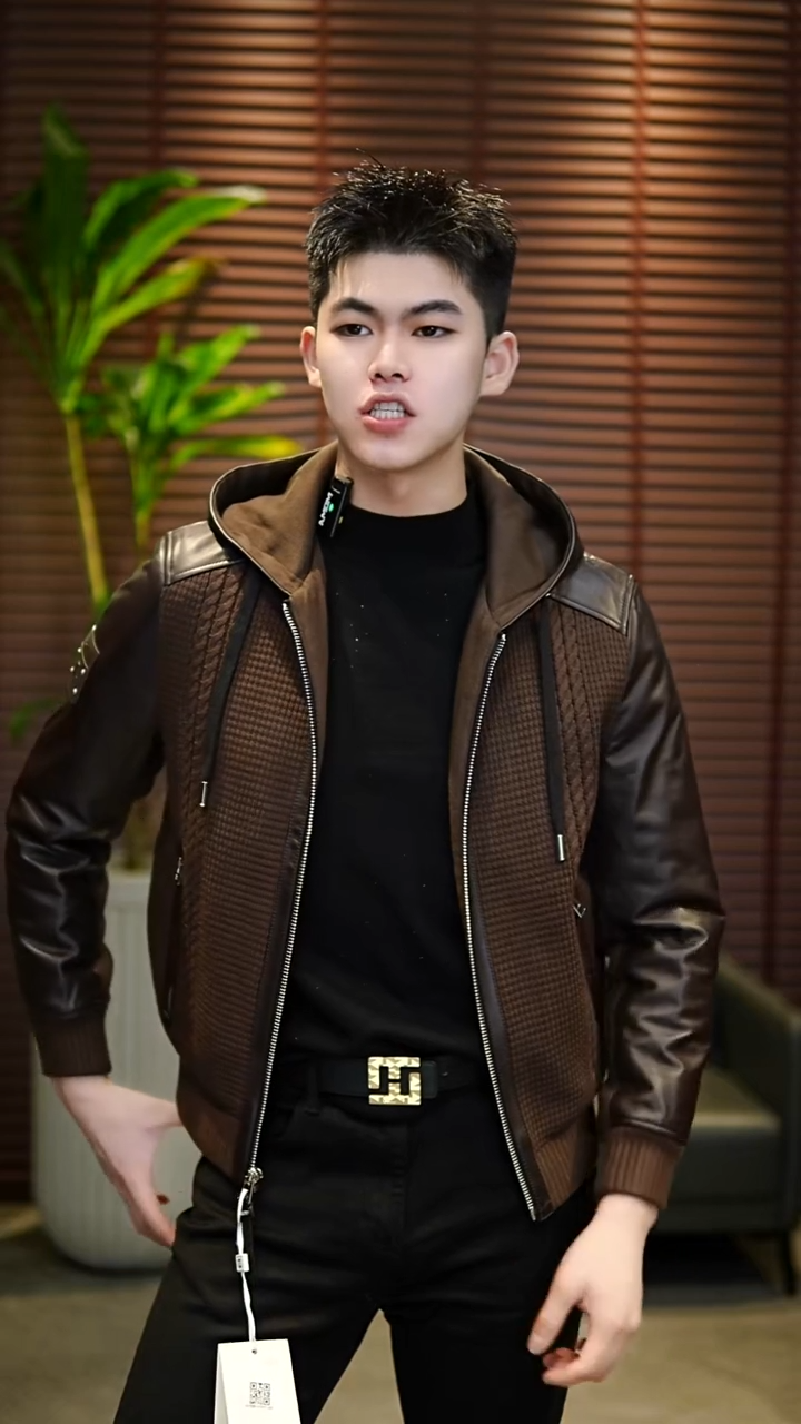 46码（95-110斤）男士真皮拼接鹅绒服25810