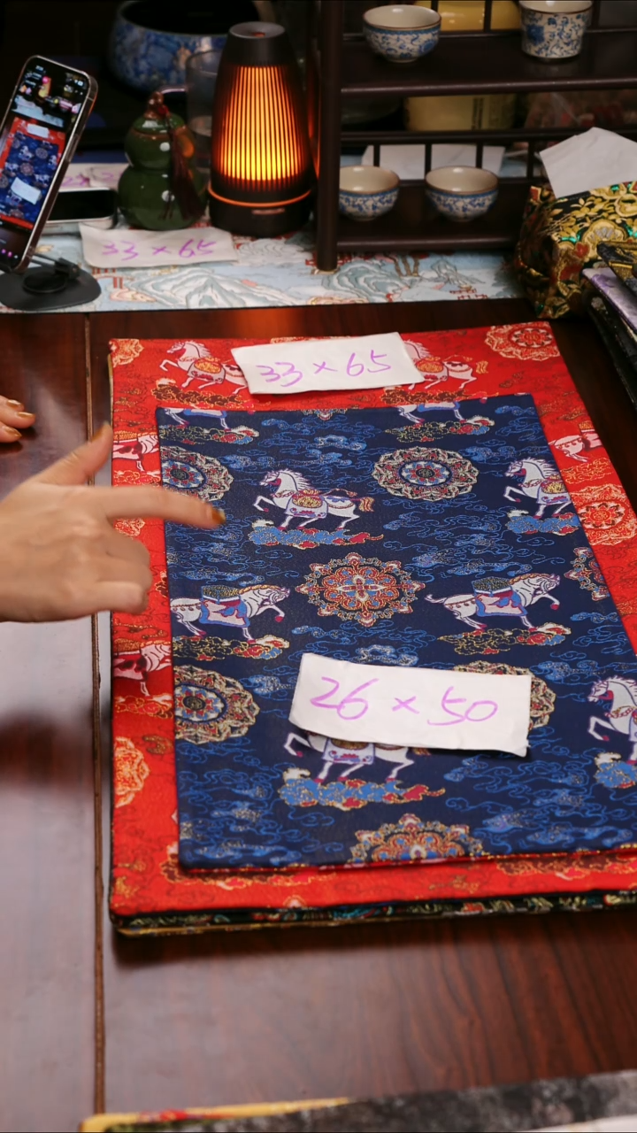 【小马宝相花蓝红双面】中国风干泡织锦茶席26*50