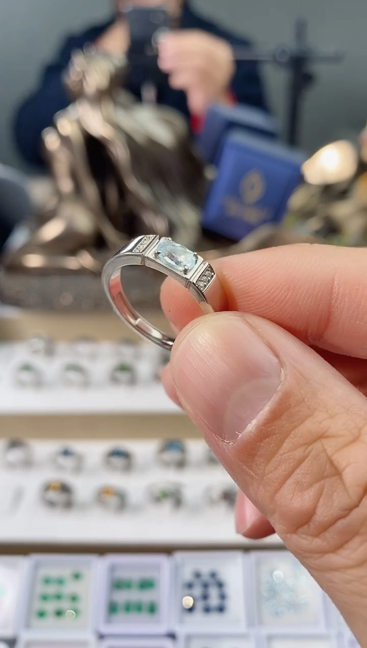 【闪购商品】海蓝宝石戒圈银S925镶嵌活口戒圈拍下备注身高体重