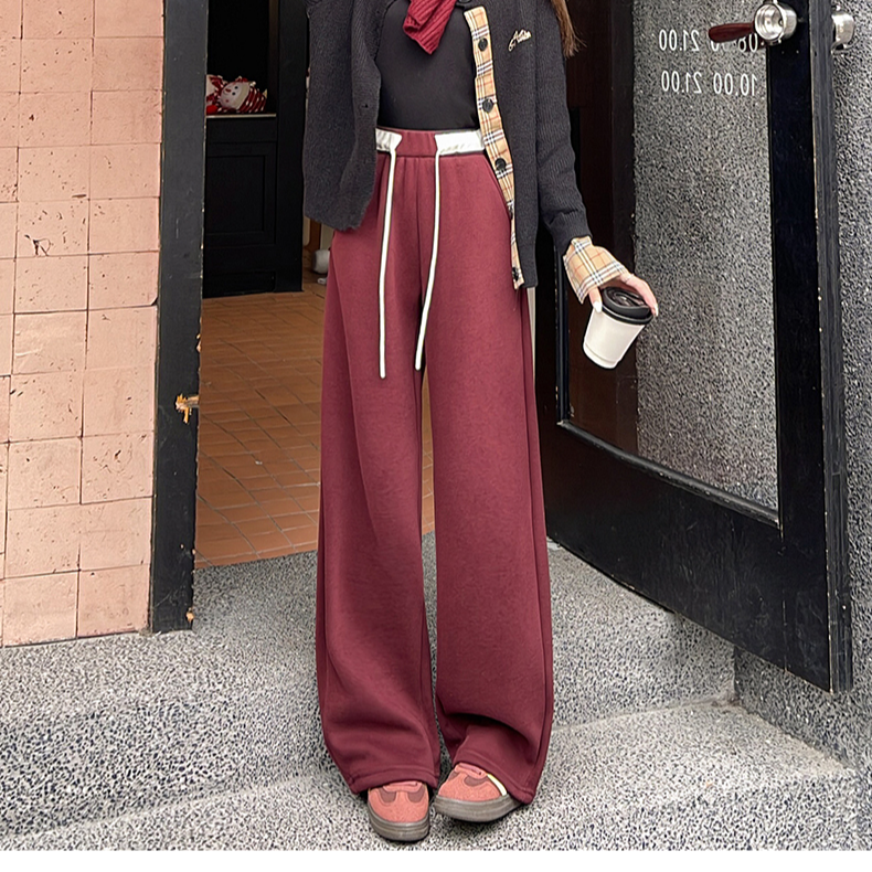 程程甄选 「匠心设计」 撞色美式高腰加绒休闲直筒阔腿裤2629