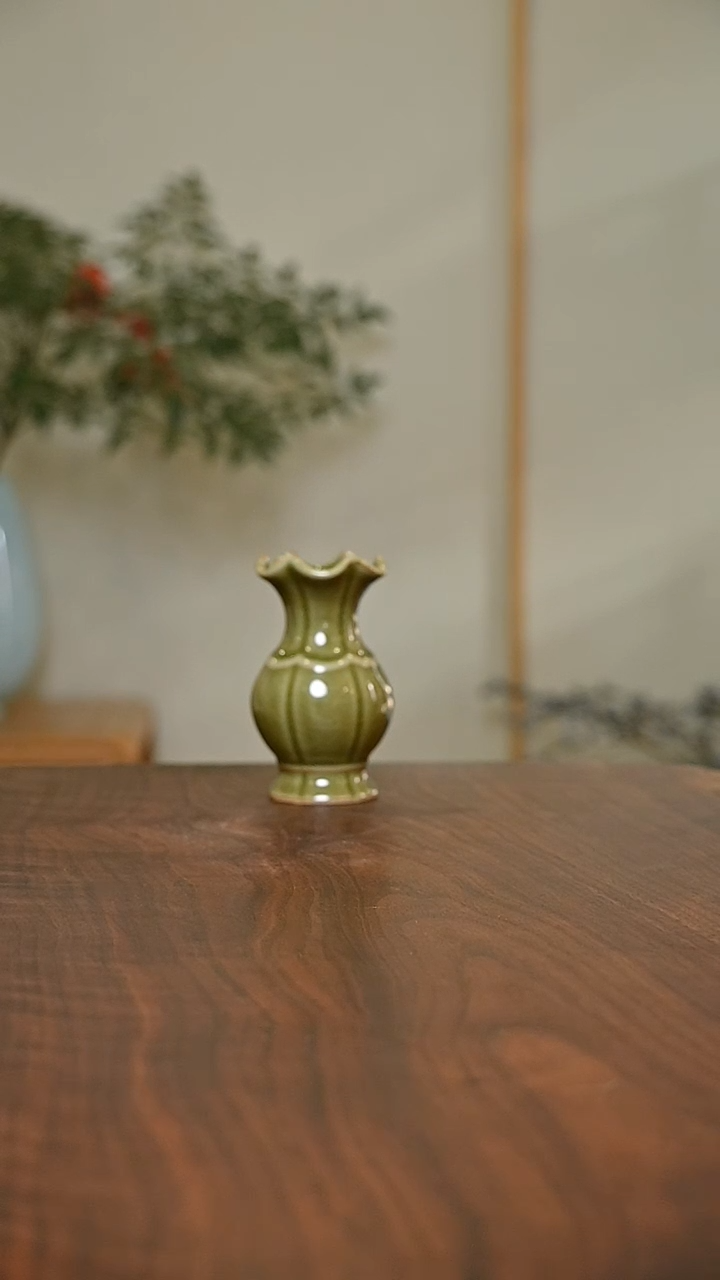矿石釉 小鹅颈瓶 微瑕 朱家汝窑款 高9cm