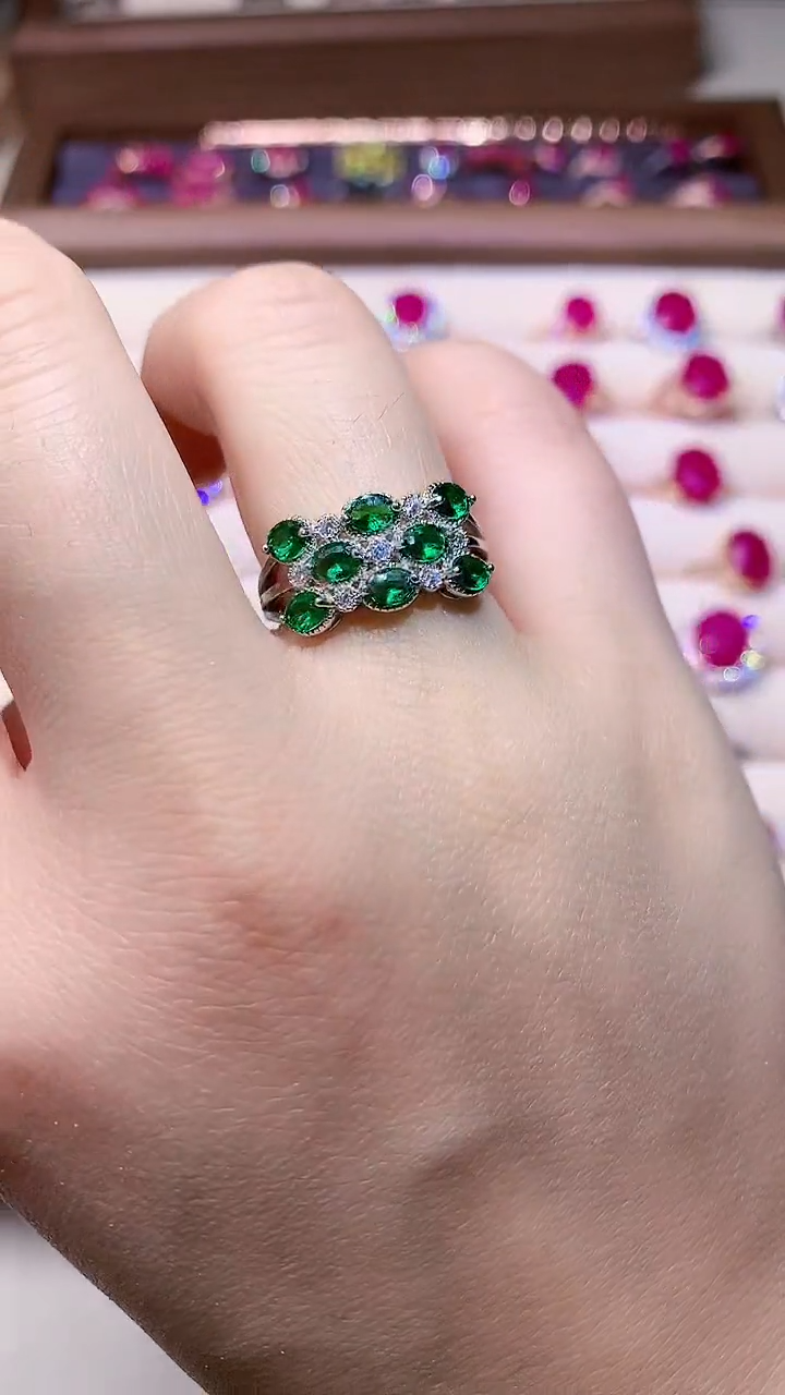 【闪购商品】祖母绿戒指银S925镶嵌0000