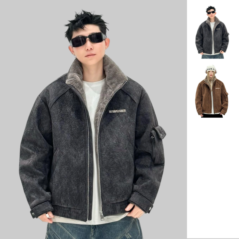 2025秋冬立领夹克男士加厚美式刺绣休闲上衣潮牌情侣款外套Q-2558