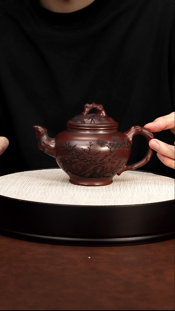 茶壶紫砂宜兴紫砂 竹节报春 龙山古乌泥 吴国政