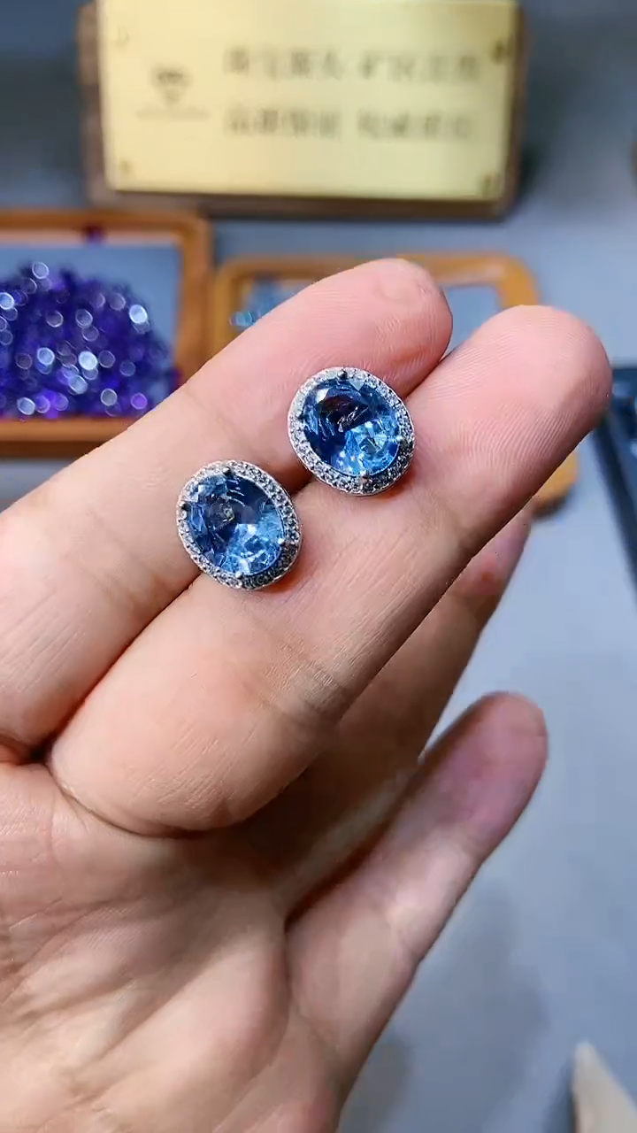 【闪购商品】海蓝宝石耳饰银S925镶嵌321