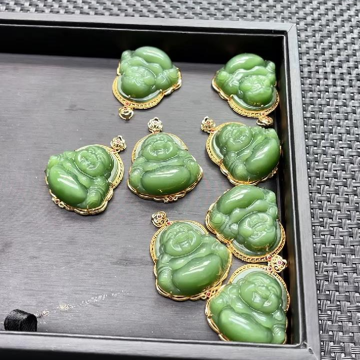 【新疆和田玉老郑】18K镶和田玉佛公挂件 多样性发一件不带链2635