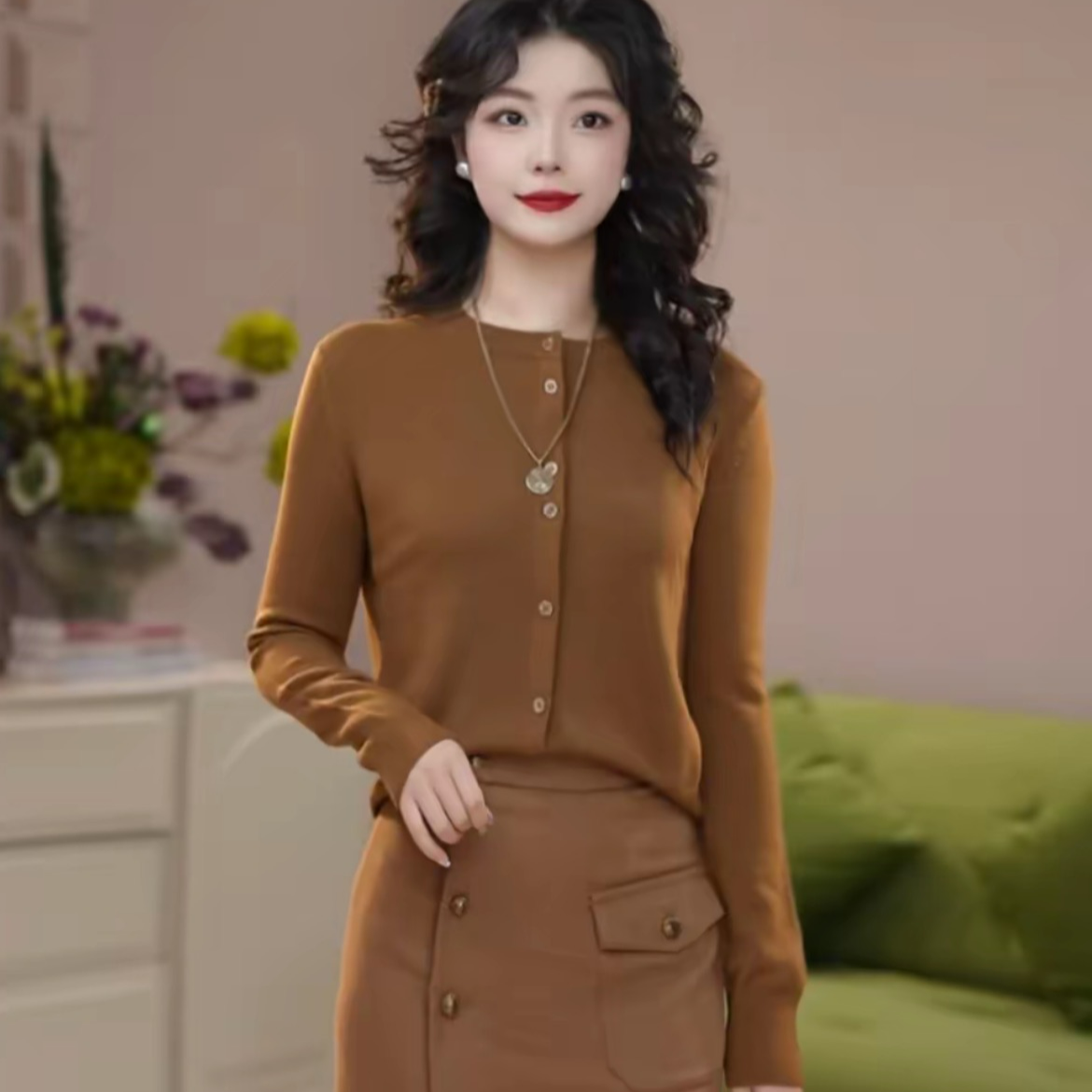 哥弟新款长袖百搭时尚圆领质感休闲针织开衫148023