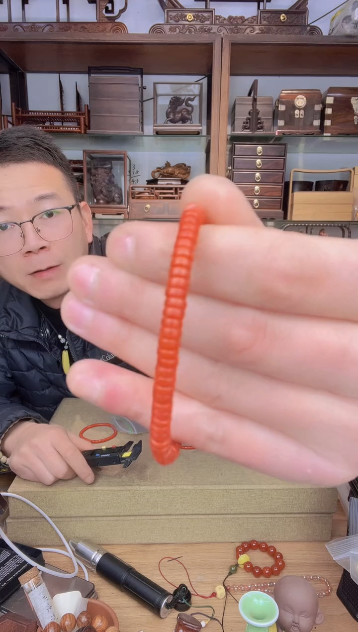 【闪购商品】乌木类书架763红算盘珠单圈手串8.85克