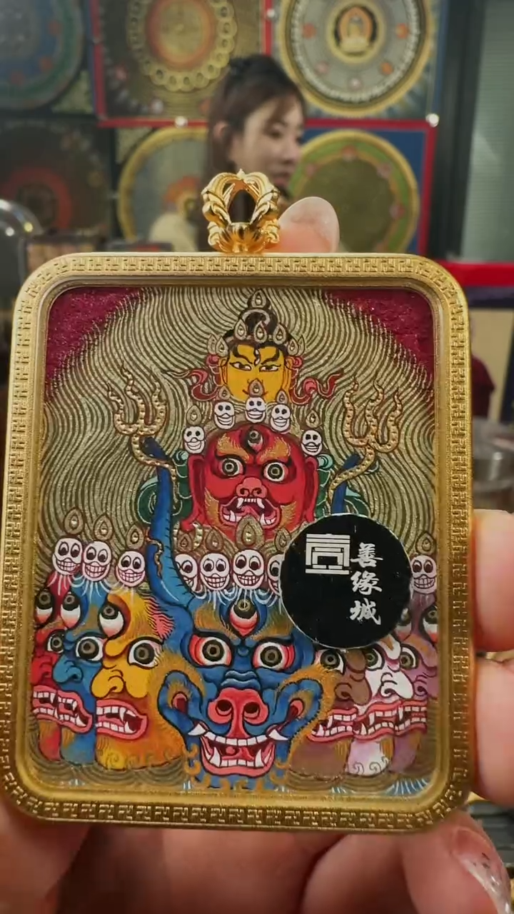 吊坠壹善缘城手绘唐卡大威德