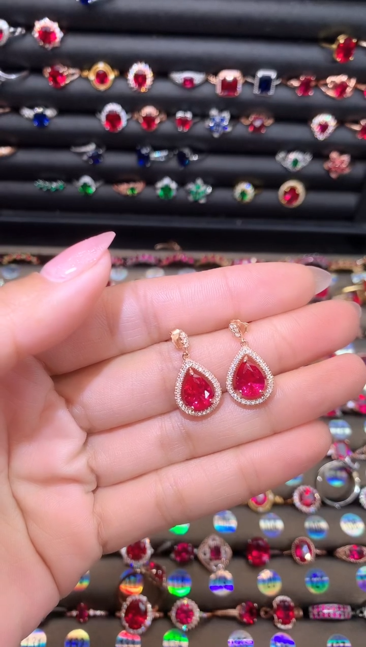 【闪购商品】红宝石耳饰银S925镶嵌1