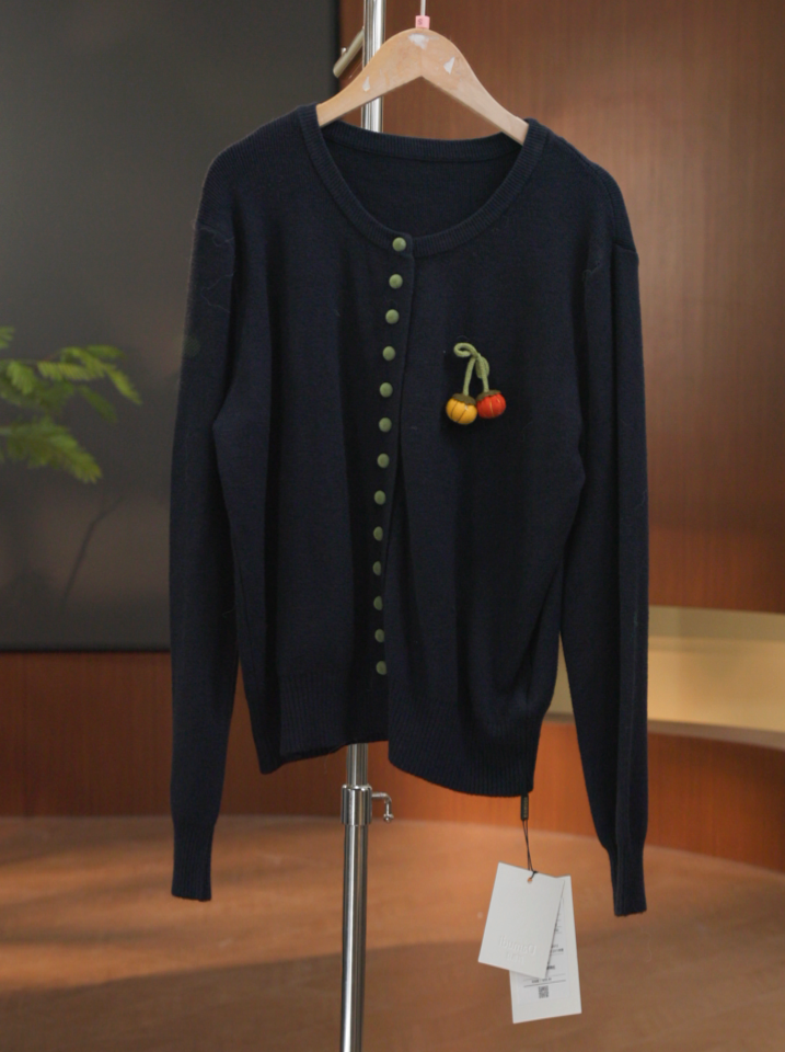 879-2732藏青 秋冬款气质长袖毛针织衫休闲时尚百搭秋季