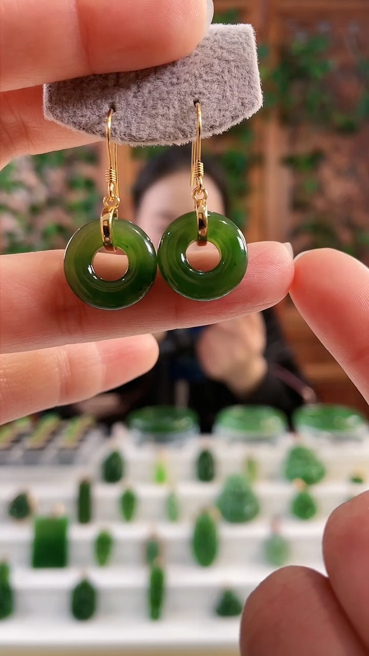 【闪购商品】和田玉耳钩银S925镶嵌金色甜甜圈