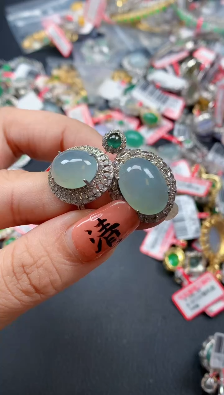 银S925镶嵌戒指翡翠天然A货缅甸翡翠