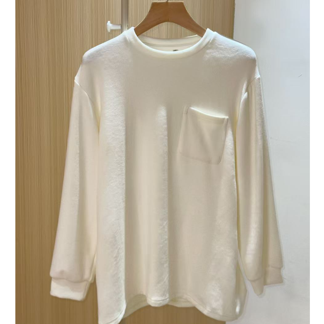 【俐32】秋冬口袋T百搭保暖双面绒加绒加厚女款长袖T恤