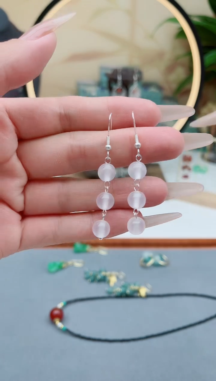 玛瑙/玉髓耳饰银S925镶嵌1058