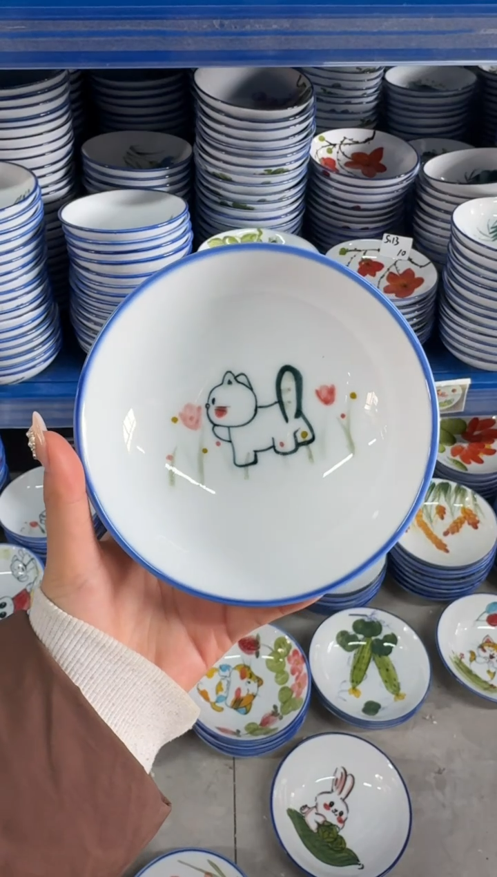 瓷片景德镇高温陶瓷食品级手绘釉中彩-小胖碗